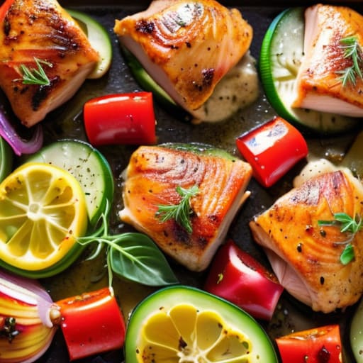 Zesty Lemon Chicken and Mediterranean Veggies.