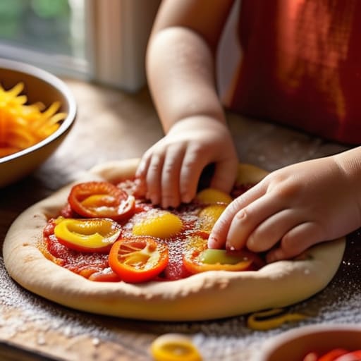 Kids making dough for Homemade Pizza Party Night.