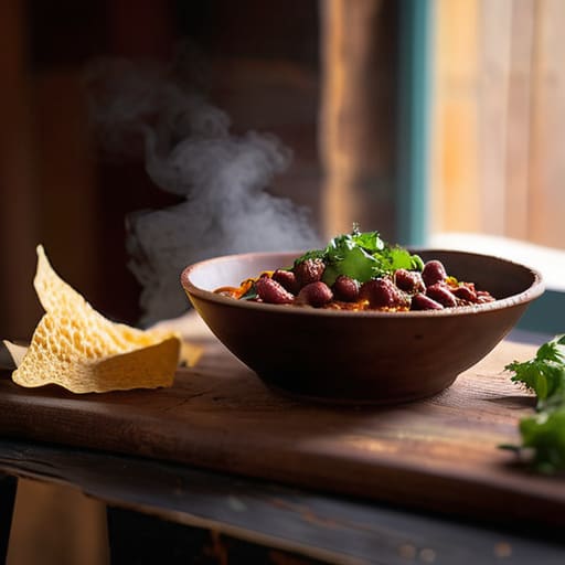 Bowl of thick Hearty Three-Bean Chili.