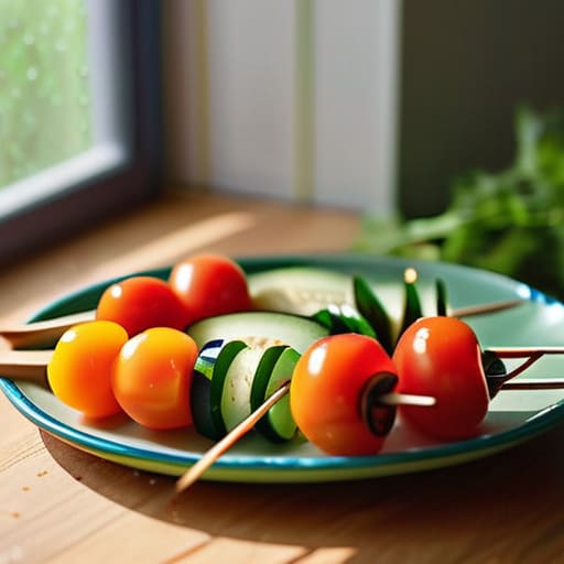 Colorful Rainbow Veggie Skewers with Dip.